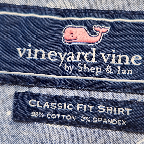 Vineyard Vines NWT Classic Fit SS Micro Palm Chambray Casuel Button Down Shirt. - Picture 7 of 15